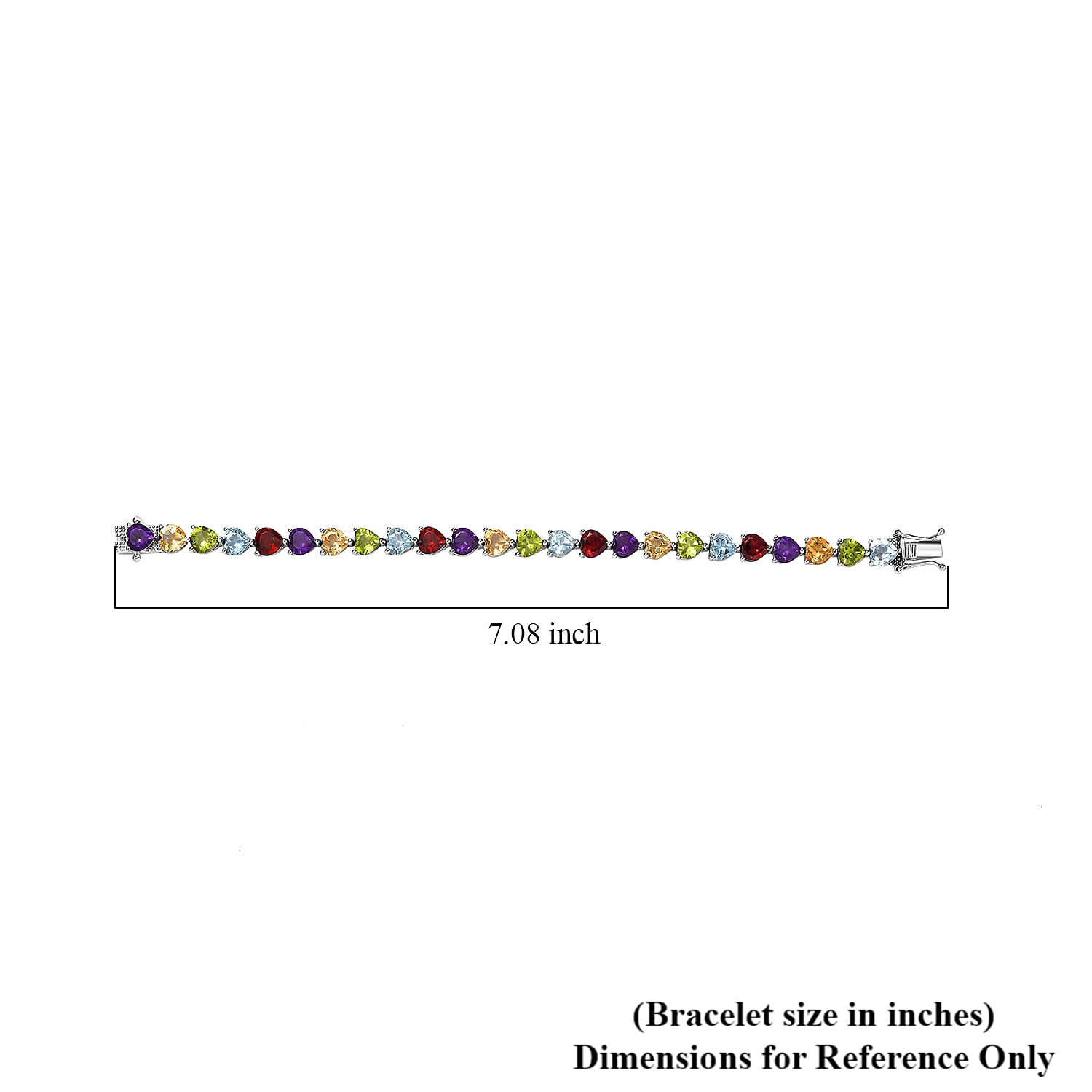 Multi Gemstone Link Heart Bracelet in Platinum Over Sterling Silver (6.50 In) 22.65 ctw