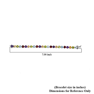 Multi Gemstone Link Heart Bracelet in Platinum Over Sterling Silver (6.50 In) 22.65 ctw
