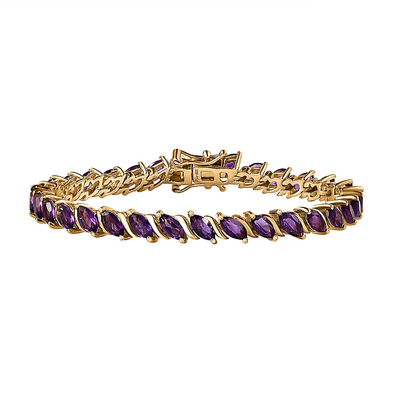 Premium African Amethyst Tennis Bracelet in Vermeil Yellow Gold Over Sterling Silver (6.50 In) 7.00 ctw