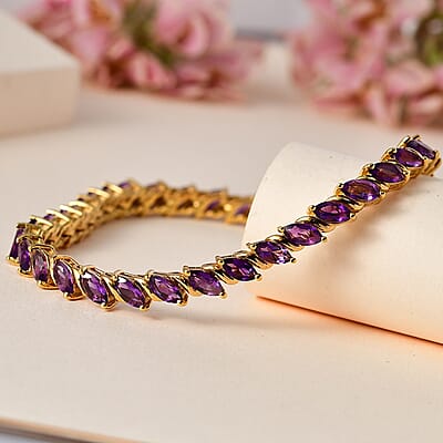 Premium African Amethyst Tennis Bracelet in Vermeil Yellow Gold Over Sterling Silver (6.50 In) 7.00 ctw