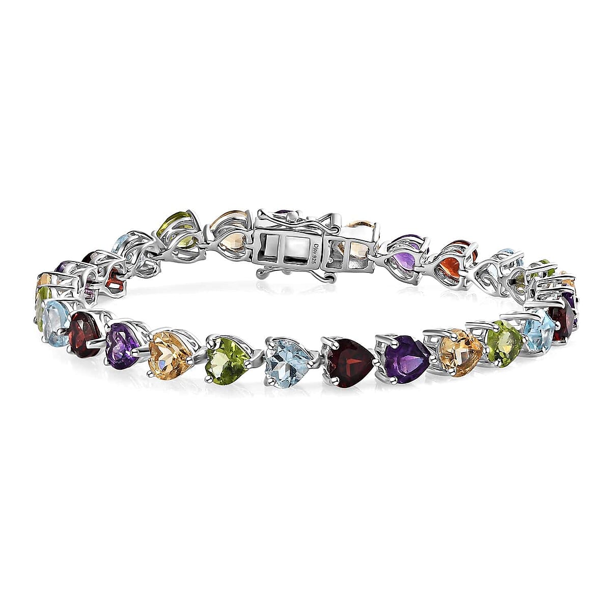 Multi Gemstone Link Heart Bracelet in Platinum Over Sterling Silver (7.25 In) 23.60 ctw image number 0