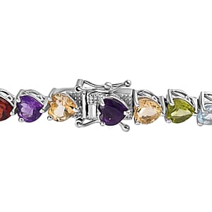 Multi Gemstone Link Heart Bracelet in Platinum Over Sterling Silver (7.25 In) 23.60 ctw
