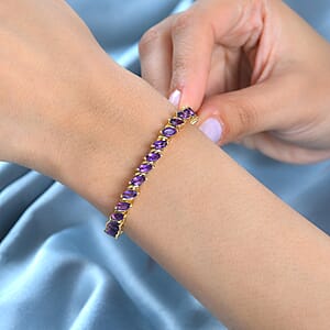 Premium African Amethyst Tennis Bracelet in Vermeil Yellow Gold Over Sterling Silver (8.00 In) 8.50 ctw