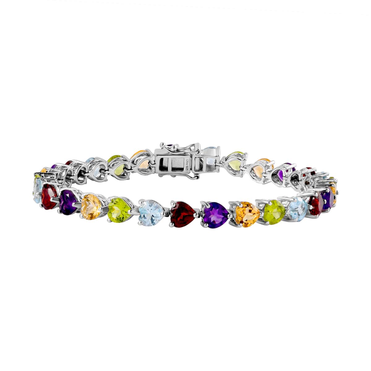 Multi Gemstone Link Heart Bracelet in Platinum Over Sterling Silver (8.00 In) 25.75 ctw image number 0