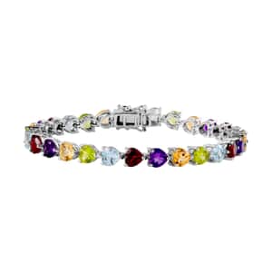 Multi Gemstone Link Heart Bracelet in Platinum Over Sterling Silver (8.00 In) 25.75 ctw