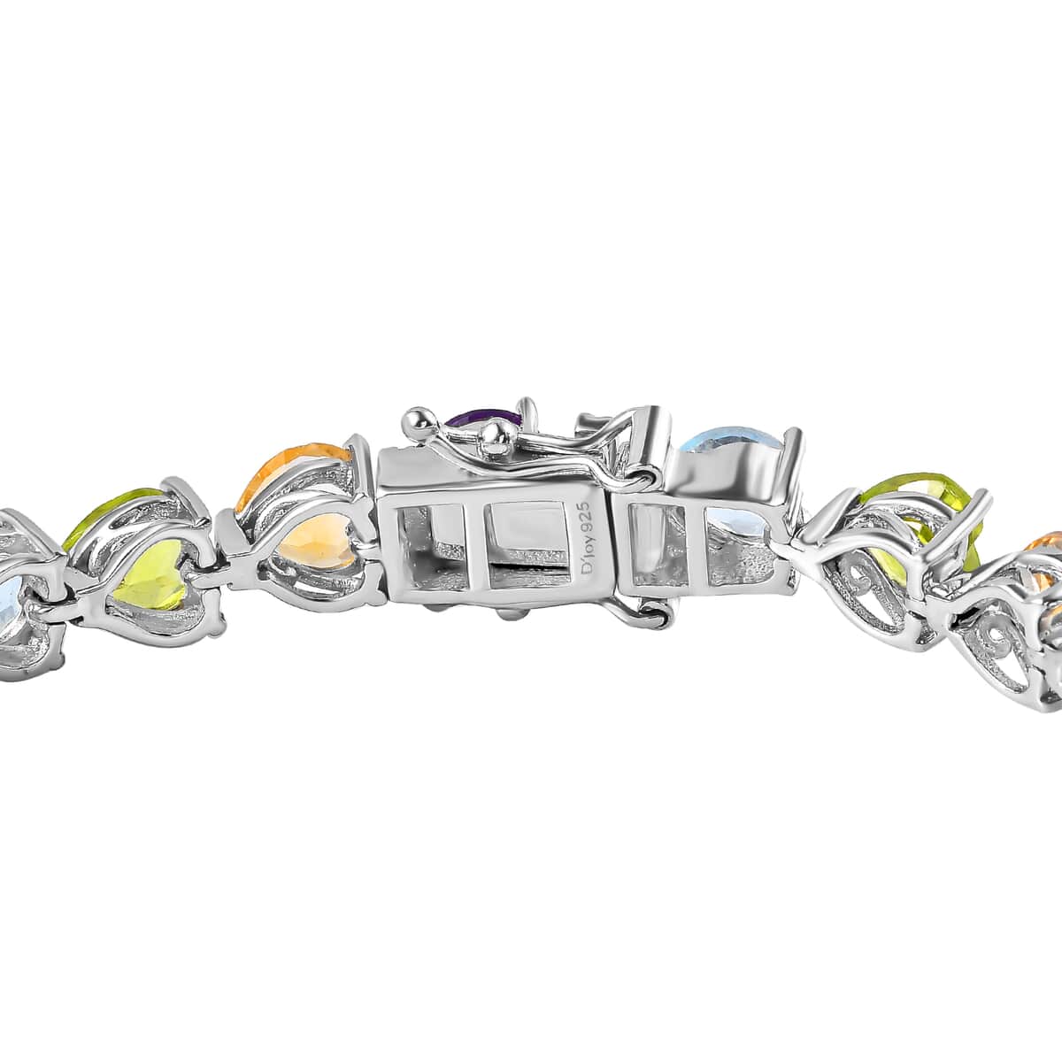 Multi Gemstone Link Heart Bracelet in Platinum Over Sterling Silver (8.00 In) 25.75 ctw image number 3