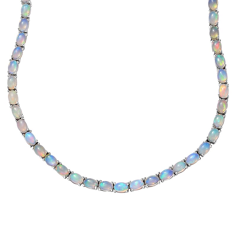 Ethiopian Welo Opal and Diamond Necklace 18 Inches in Platinum Over Sterling Silver 22.90 ctw