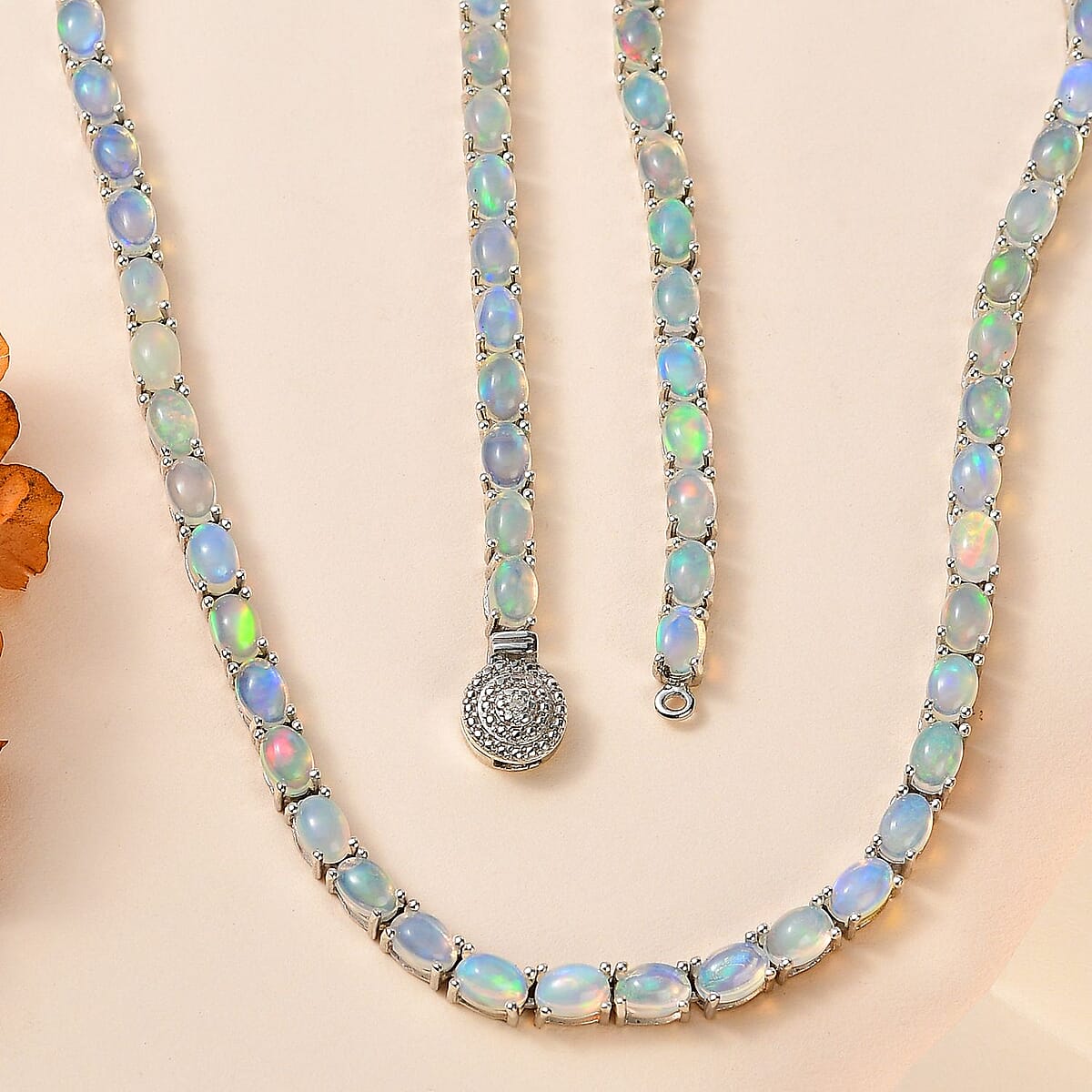 Ethiopian Welo Opal and Diamond Necklace 18 Inches in Platinum Over Sterling Silver 22.90 ctw image number 1