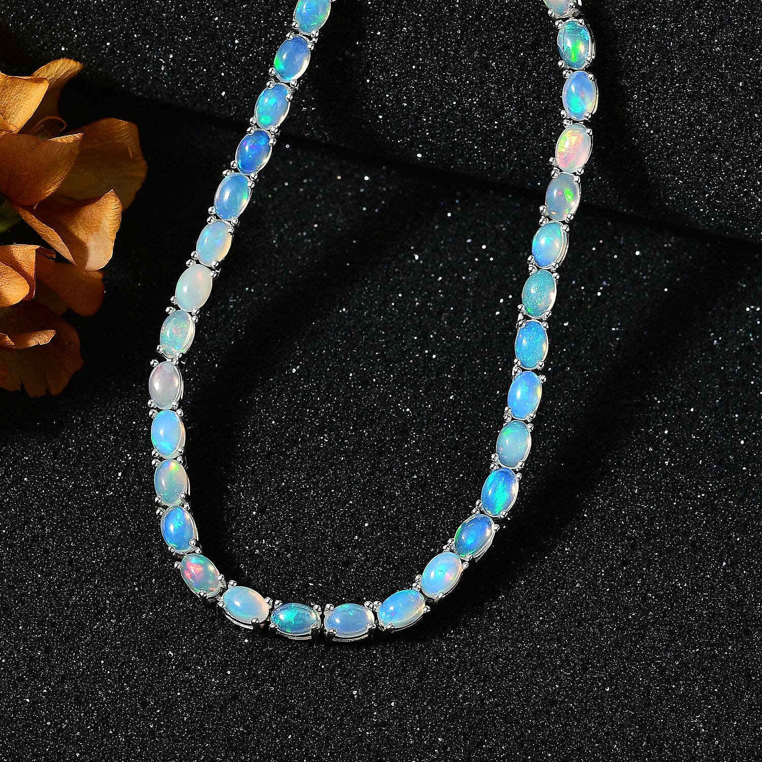 Ethiopian Welo Opal and Diamond Necklace 18 Inches in Platinum Over Sterling Silver 22.90 ctw