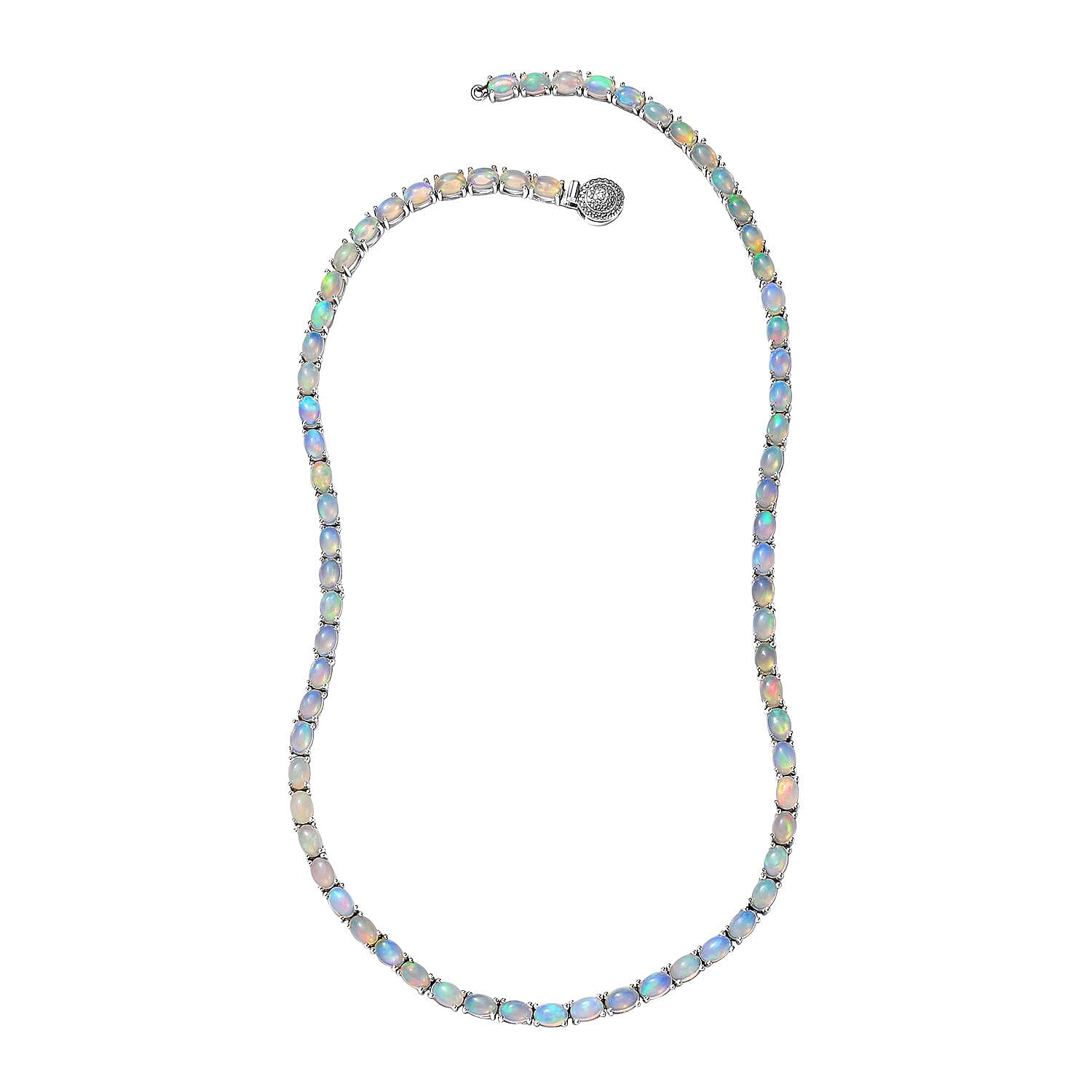 Ethiopian Welo Opal and Diamond Necklace 18 Inches in Platinum Over Sterling Silver 22.90 ctw