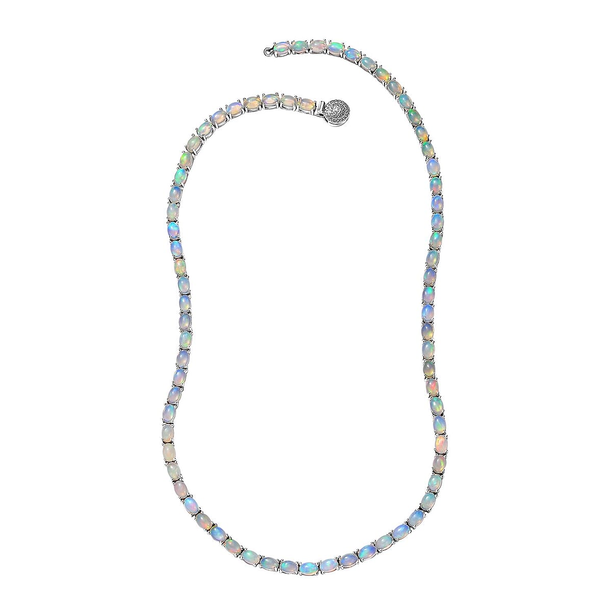 Ethiopian Welo Opal and Diamond Necklace 18 Inches in Platinum Over Sterling Silver 22.90 ctw image number 4