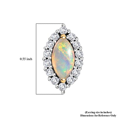 Ethiopian Welo Opal and White Zircon Halo Stud Earrings in Vermeil Yellow Gold Over Sterling Silver 1.35 ctw