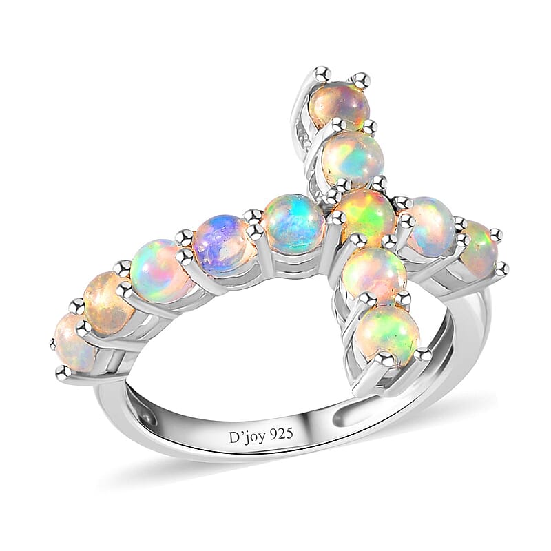 Ethiopian Welo Opal Cross Ring in Platinum Over Sterling Silver (Size 10.0) 0.90 ctw