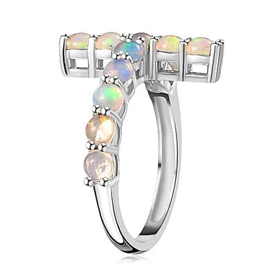 Ethiopian Welo Opal Cross Ring in Platinum Over Sterling Silver (Size 10.0) 0.90 ctw