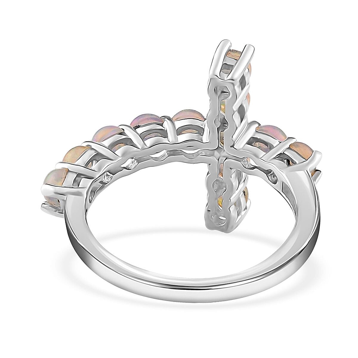 Ethiopian Welo Opal Cross Ring in Platinum Over Sterling Silver (Size 10.0) 0.90 ctw