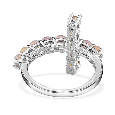 Ethiopian Welo Opal Cross Ring in Platinum Over Sterling Silver (Size 10.0) 0.90 ctw