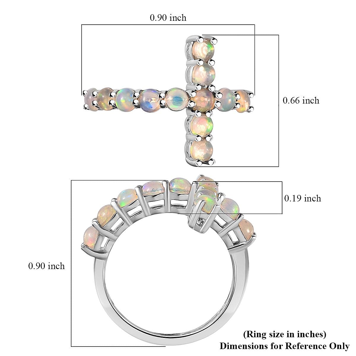 Ethiopian Welo Opal Cross Ring in Platinum Over Sterling Silver (Size 10.0) 0.90 ctw