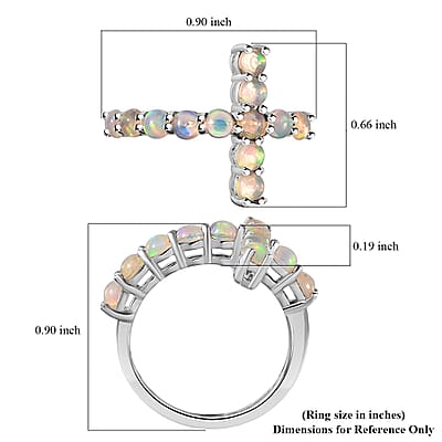 Ethiopian Welo Opal Cross Ring in Platinum Over Sterling Silver (Size 10.0) 0.90 ctw