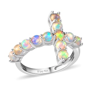 Ethiopian Welo Opal Cross Ring in Platinum Over Sterling Silver (Size 7.0) 0.90 ctw