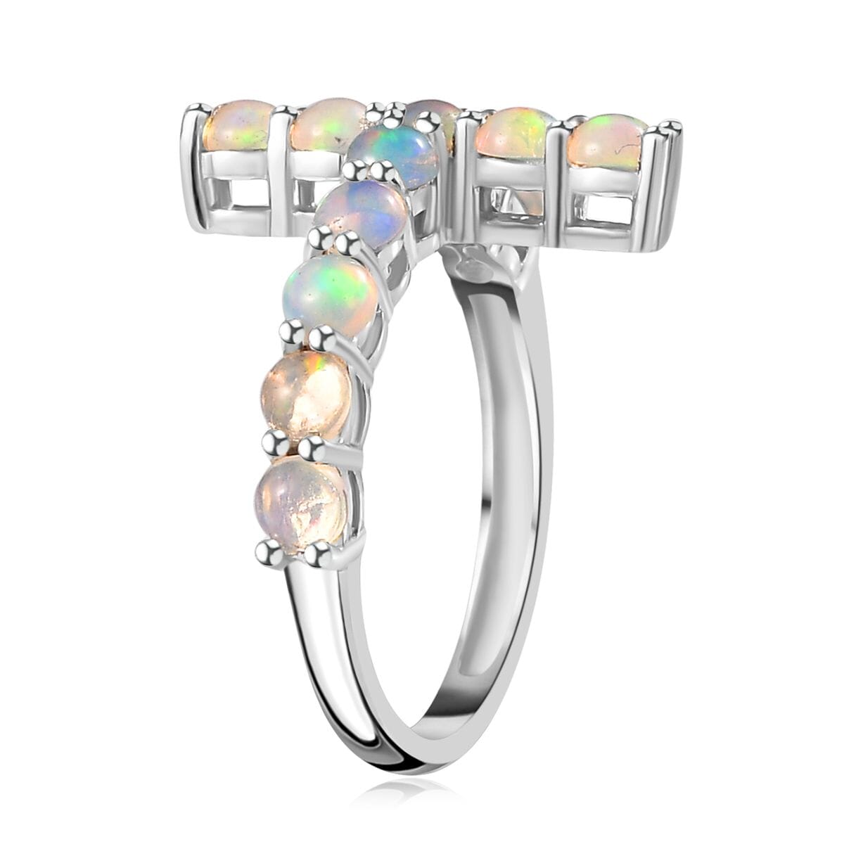 Ethiopian Welo Opal Cross Ring in Platinum Over Sterling Silver (Size 7.0) 0.90 ctw image number 4