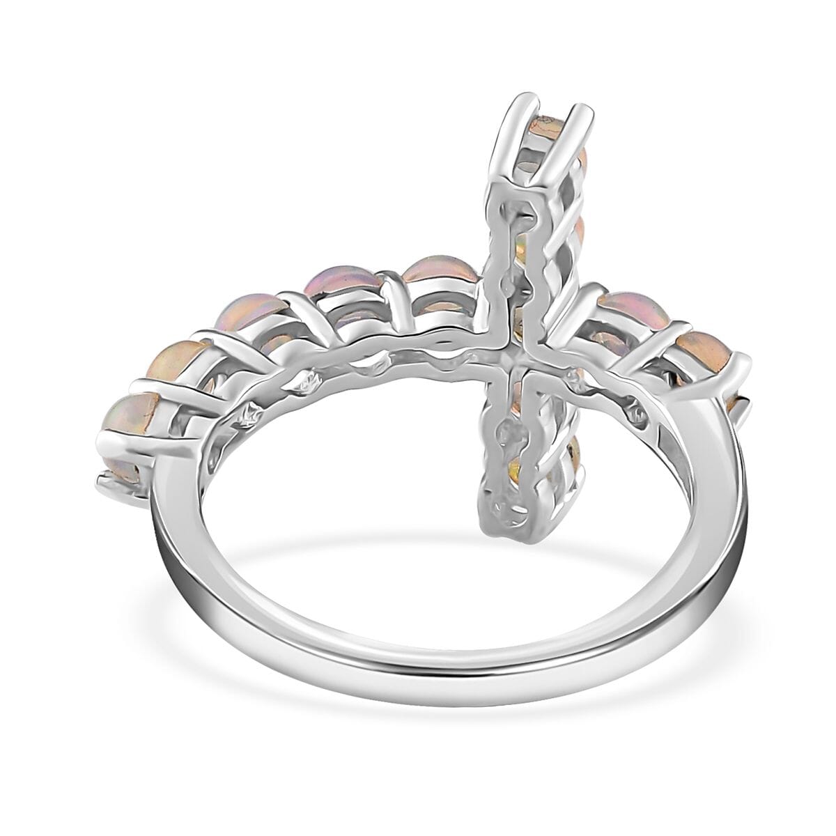 Ethiopian Welo Opal Cross Ring in Platinum Over Sterling Silver (Size 7.0) 0.90 ctw image number 5