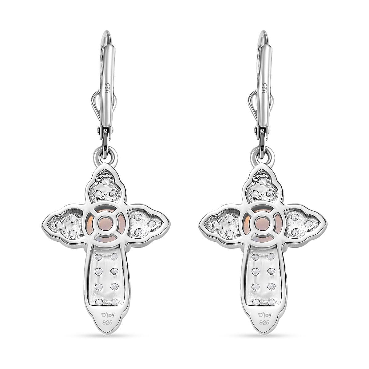 D'Joy Ethiopian Welo Opal and White Zircon Cross Earrings in Platinum Over Sterling Silver 2.25 ctw