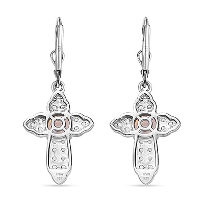 D'Joy Ethiopian Welo Opal and White Zircon Cross Earrings in Platinum Over Sterling Silver 2.25 ctw