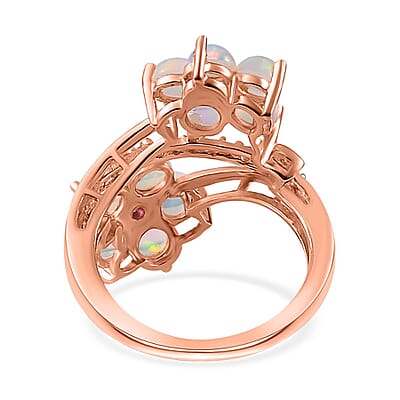 Ethiopian Welo Opal and Multi Gemstone Bypass Floral Ring in Vermeil Rose Gold Over Sterling Silver (Size 10.0) 2.15 ctw