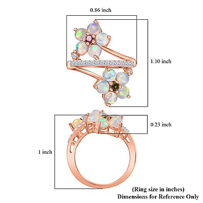 Ethiopian Welo Opal and Multi Gemstone Bypass Floral Ring in Vermeil Rose Gold Over Sterling Silver (Size 10.0) 2.15 ctw