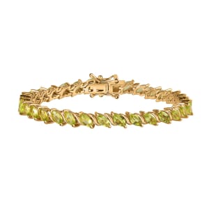 Premium Peridot Tennis Bracelet in Vermeil Yellow Gold Over Sterling Silver (7.25 In) 9.35 ctw