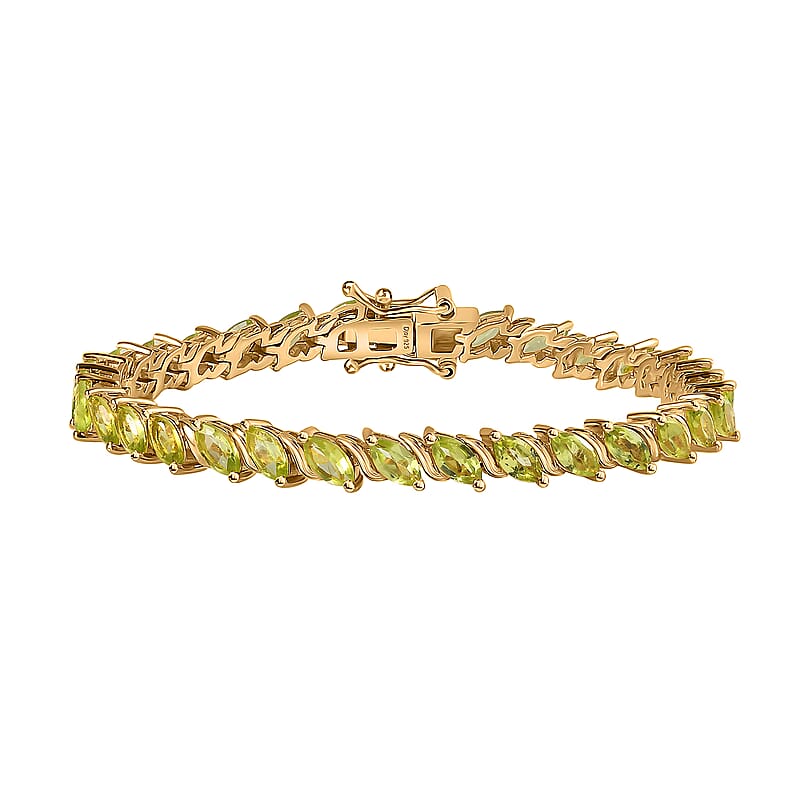 Premium Peridot Tennis Bracelet in Vermeil Yellow Gold Over Sterling Silver (7.25 In) 9.35 ctw