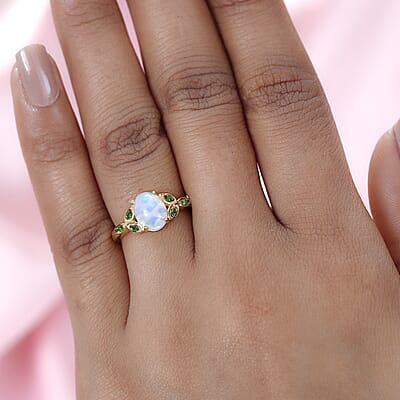 Ethiopian Welo Opal and Chrome Diopside Ring in Vermeil Yellow Gold Over Sterling Silver (Size 10.0) 1.25 ctw