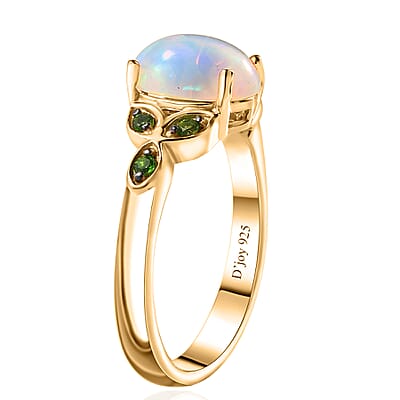 Ethiopian Welo Opal and Chrome Diopside Ring in Vermeil Yellow Gold Over Sterling Silver (Size 10.0) 1.25 ctw