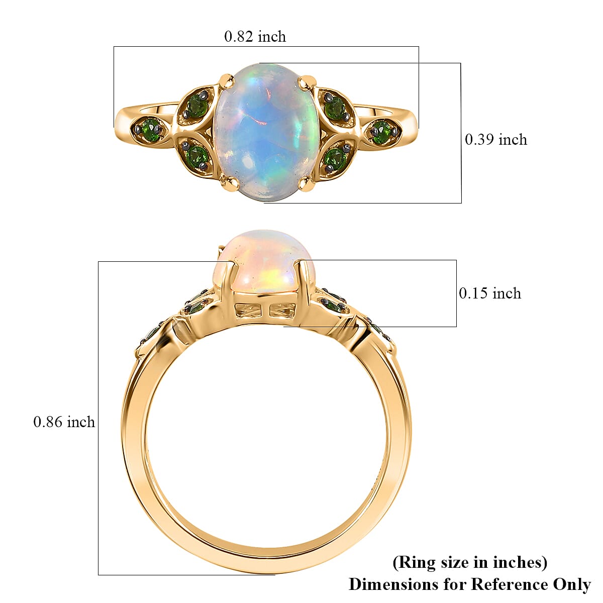 Ethiopian Welo Opal and Chrome Diopside Ring in Vermeil Yellow Gold Over Sterling Silver (Size 10.0) 1.25 ctw