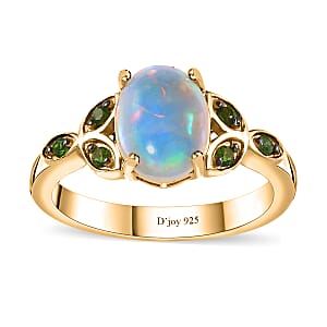 D'Joy Ethiopian Welo Opal and Chrome Diopside Ring in Vermeil Yellow Gold Over Sterling Silver (Size 6.0) 1.25 ctw
