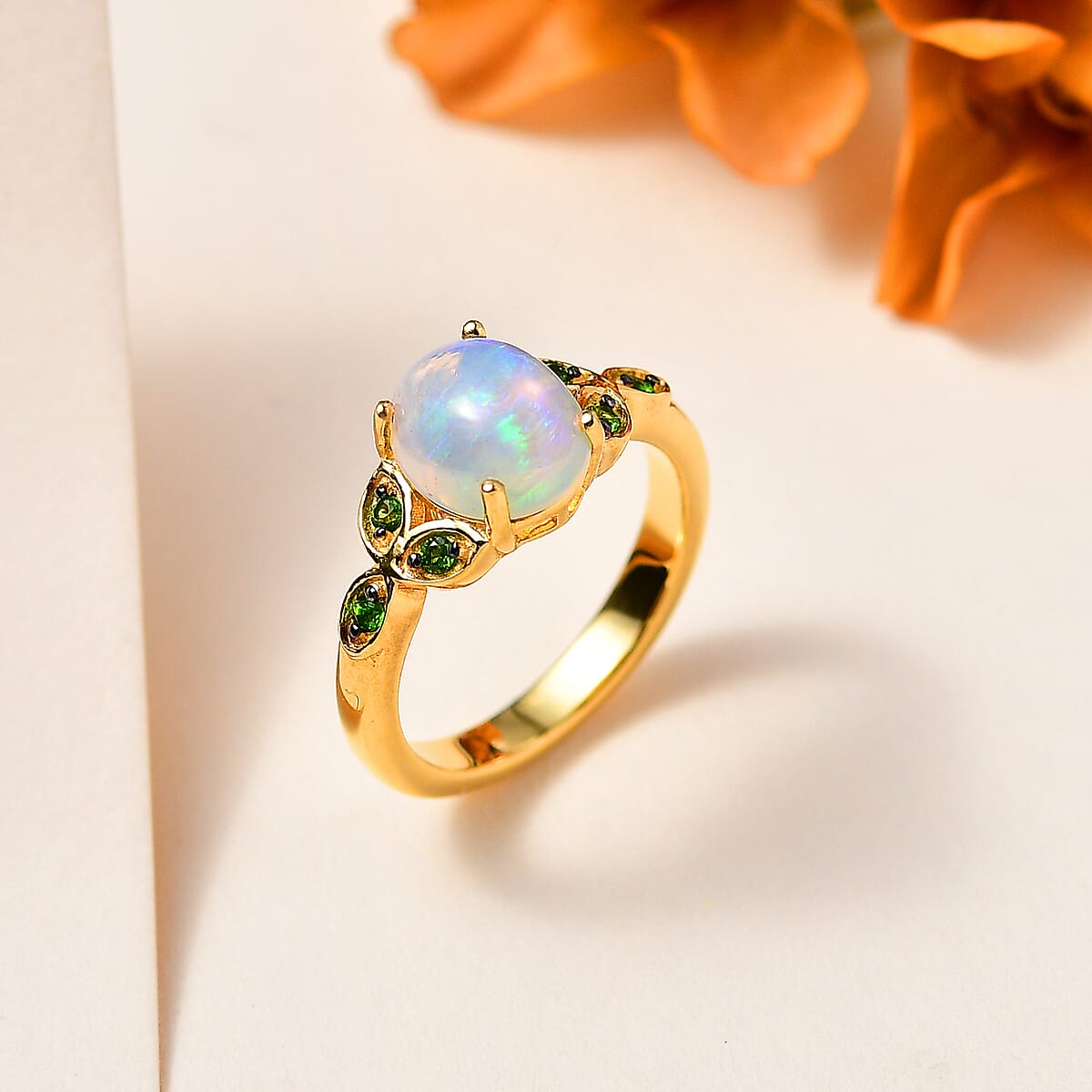 D'Joy Ethiopian Welo Opal and Chrome Diopside Ring in Vermeil Yellow Gold Over Sterling Silver (Size 6.0) 1.25 ctw image number 1