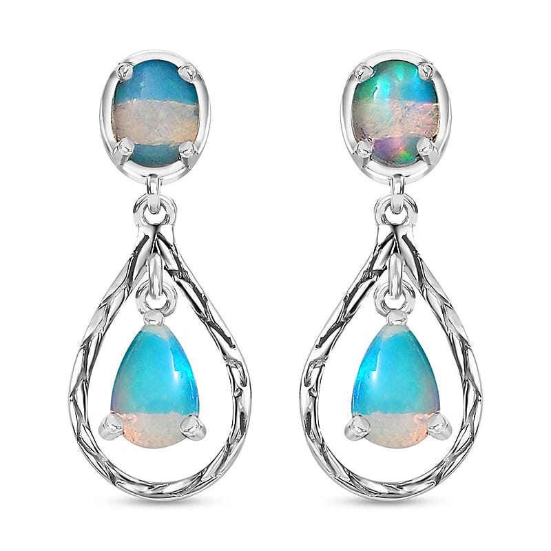 Ethiopian Welo Opal Dangle Earrings in Platinum Over Sterling Silver 1.00 ctw