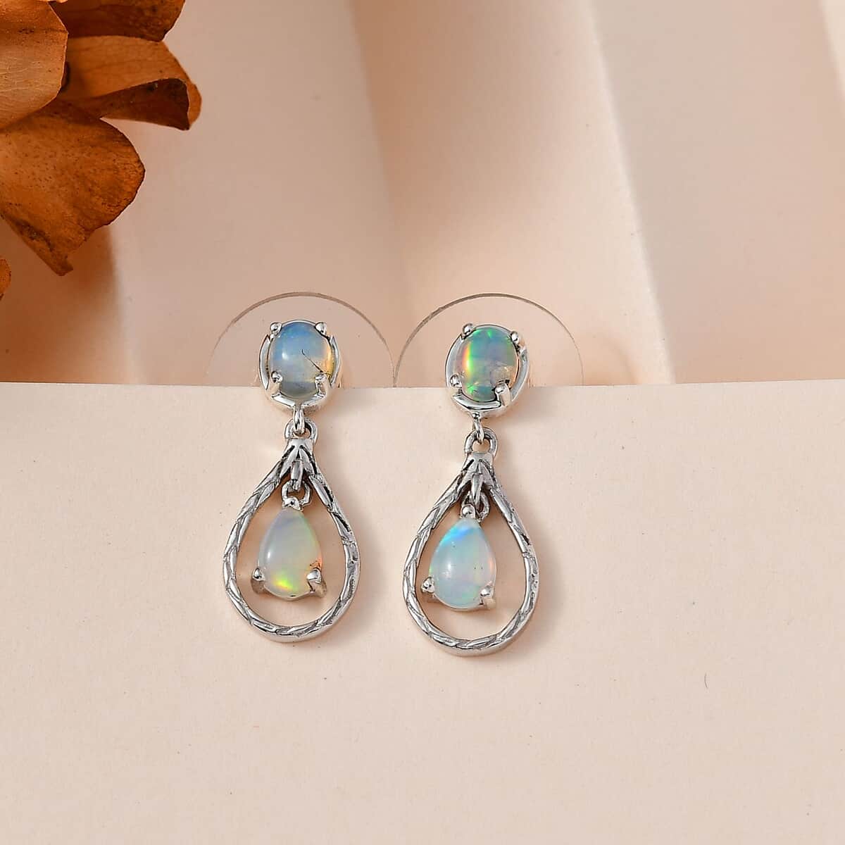 Ethiopian Welo Opal Dangle Earrings in Platinum Over Sterling Silver 1.00 ctw image number 1