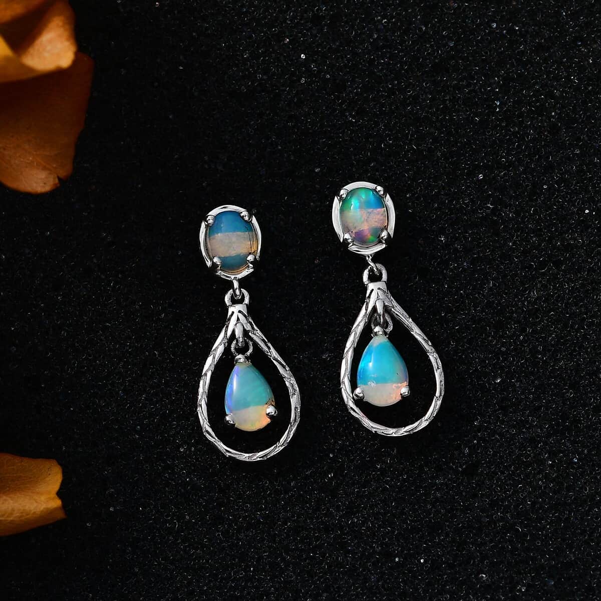 Ethiopian Welo Opal Dangle Earrings in Platinum Over Sterling Silver 1.00 ctw image number 2