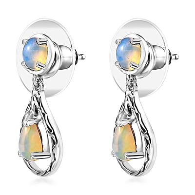 Ethiopian Welo Opal Dangle Earrings in Platinum Over Sterling Silver 1.00 ctw