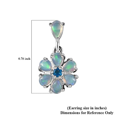 Ethiopian Welo Opal and Malgache Neon Apatite Floral Earrings in Platinum Over Sterling Silver 1.60 ctw
