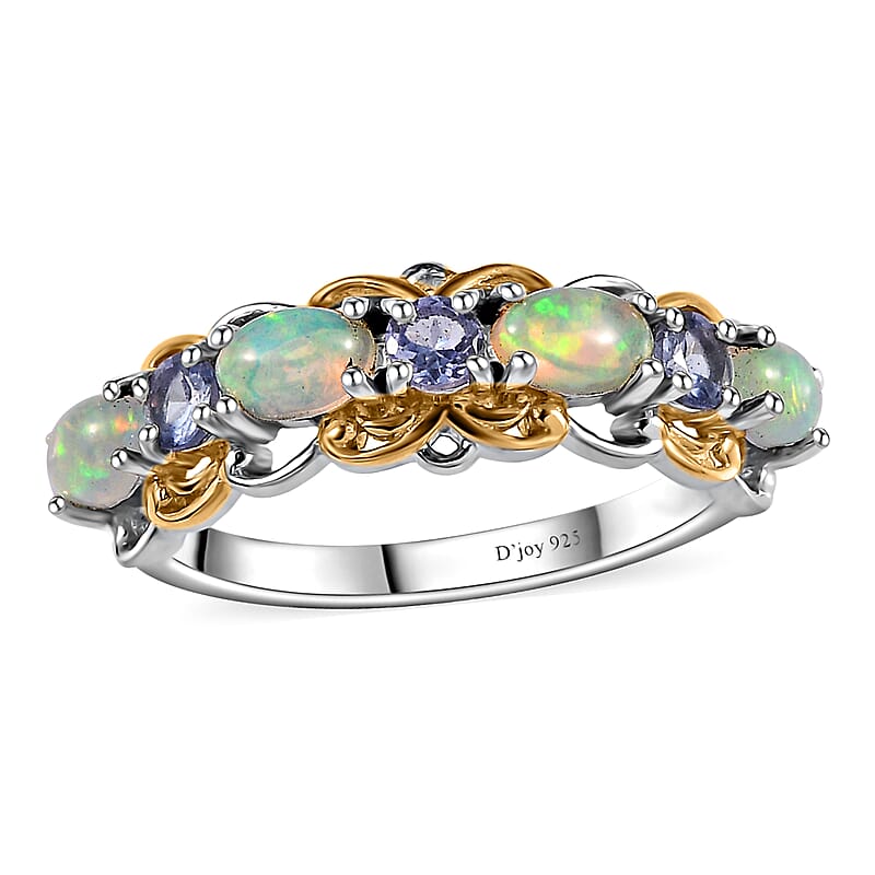 Ethiopian Welo Opal and Tanzanite Ring in Vermeil YG and Platinum Over Sterling Silver (Size 10.0) 1.00 ctw