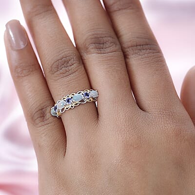 Ethiopian Welo Opal and Tanzanite Ring in Vermeil YG and Platinum Over Sterling Silver (Size 10.0) 1.00 ctw
