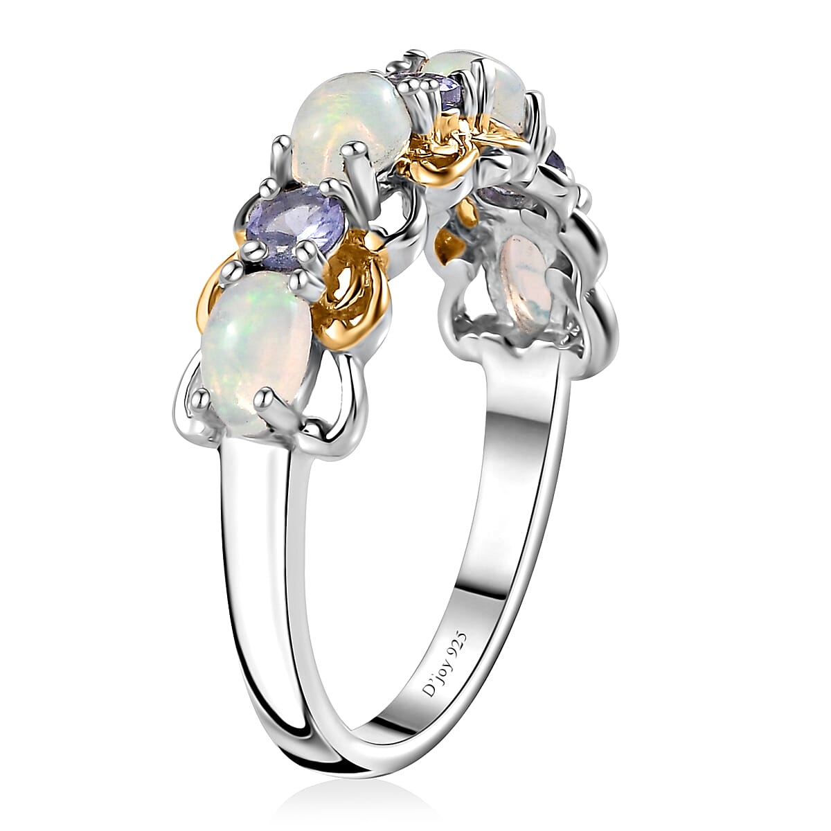 Ethiopian Welo Opal and Tanzanite Ring in Vermeil YG and Platinum Over Sterling Silver (Size 10.0) 1.00 ctw