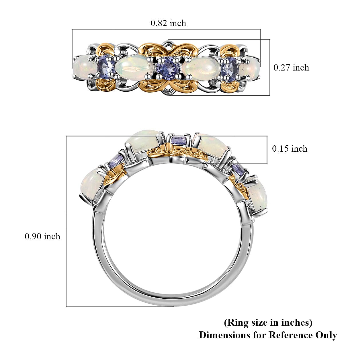 Ethiopian Welo Opal and Tanzanite Ring in Vermeil YG and Platinum Over Sterling Silver (Size 10.0) 1.00 ctw