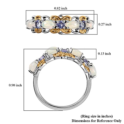 Ethiopian Welo Opal and Tanzanite Ring in Vermeil YG and Platinum Over Sterling Silver (Size 10.0) 1.00 ctw