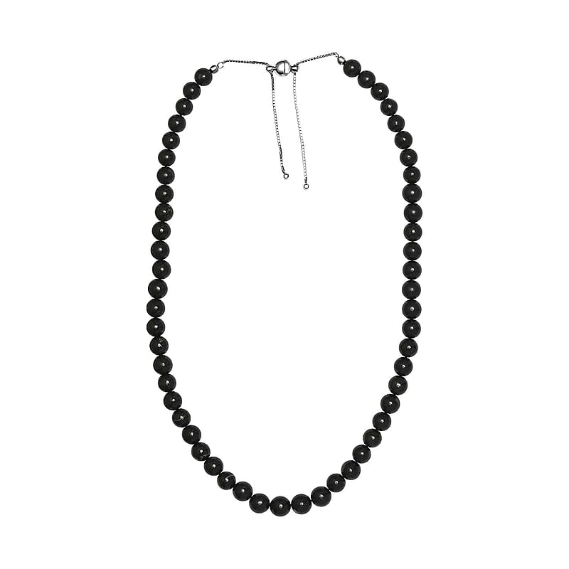 Shungite Beaded Necklace 20-24 Inches with Slider Magnetic Lock in Rhodium Over Sterling Silver 250.00 ctw