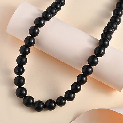 Shungite Beaded Necklace 20-24 Inches with Slider Magnetic Lock in Rhodium Over Sterling Silver 250.00 ctw