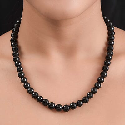 Shungite Beaded Necklace 20-24 Inches with Slider Magnetic Lock in Rhodium Over Sterling Silver 250.00 ctw