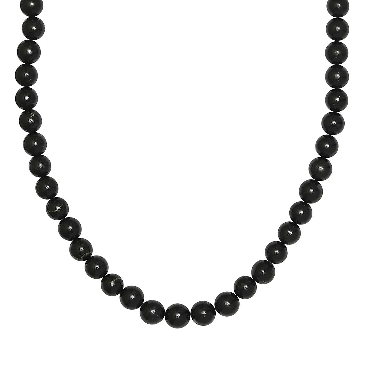 Buy Shungite Beaded Necklace 20 Inches in Rhodium Over Sterling Silver